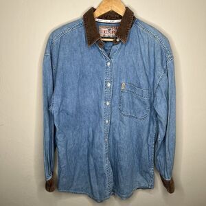 Vtg 90’s Express Jeans Denim Corduroy Collar Large Button Up Shirt Y2K Men's XL